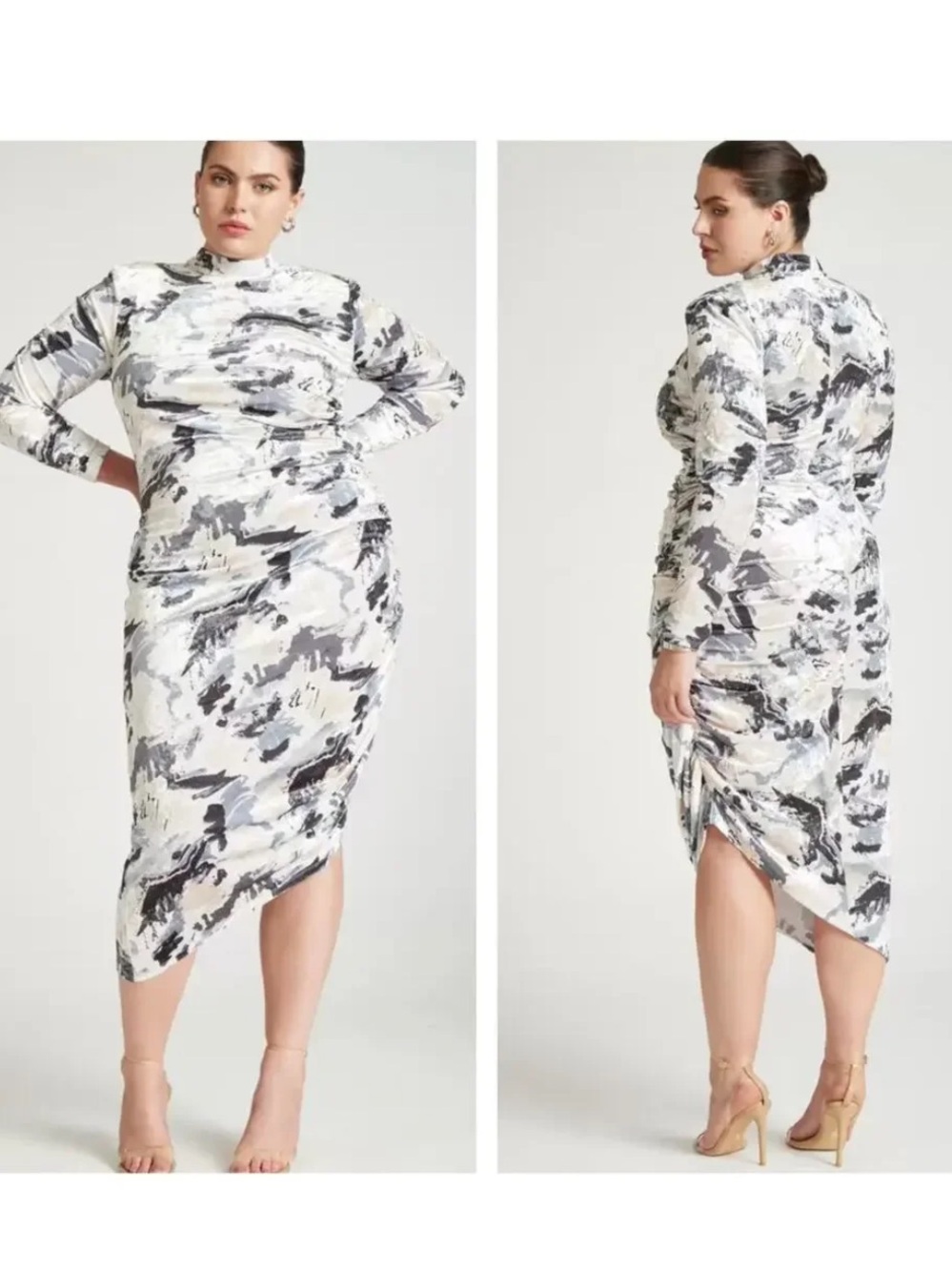 NWT Eloquii size 18 velvet mock neck abstract print asymmetrical hem dress plus